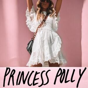 Princess‎ Polly DANDELION MINI DRESS WHITE Cottagecore Size 4 Short Sleeve